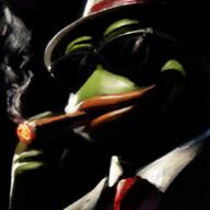 ai_but_not_completely_ai_doe ai_generated cigar dramatic_lighting Epic fedora geg glasses hat mafia painting pepe smoking suit sunglasses // 1024x1024 // 690KB