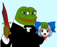 bloodshot_eyes cirno decapitated knife tears touhou tux variant:pepe video_game // 512x418 // 157KB