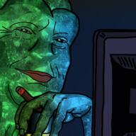 bloodshot_eyes cigar computer emerald holding_object smug variant:pepe // 512x512 // 286KB