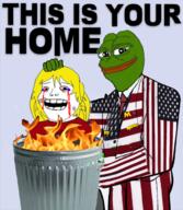 american_flag bloodshot_eyes nate opinion_discarded smug soicuck suit trashcan variant:pepe // 585x674 // 456KB